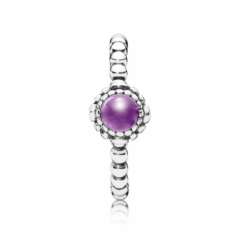 Pandora Birthday Blooms Ring February - Sterling Silver/Purple/Amethyst - Canada | RC1761SJ